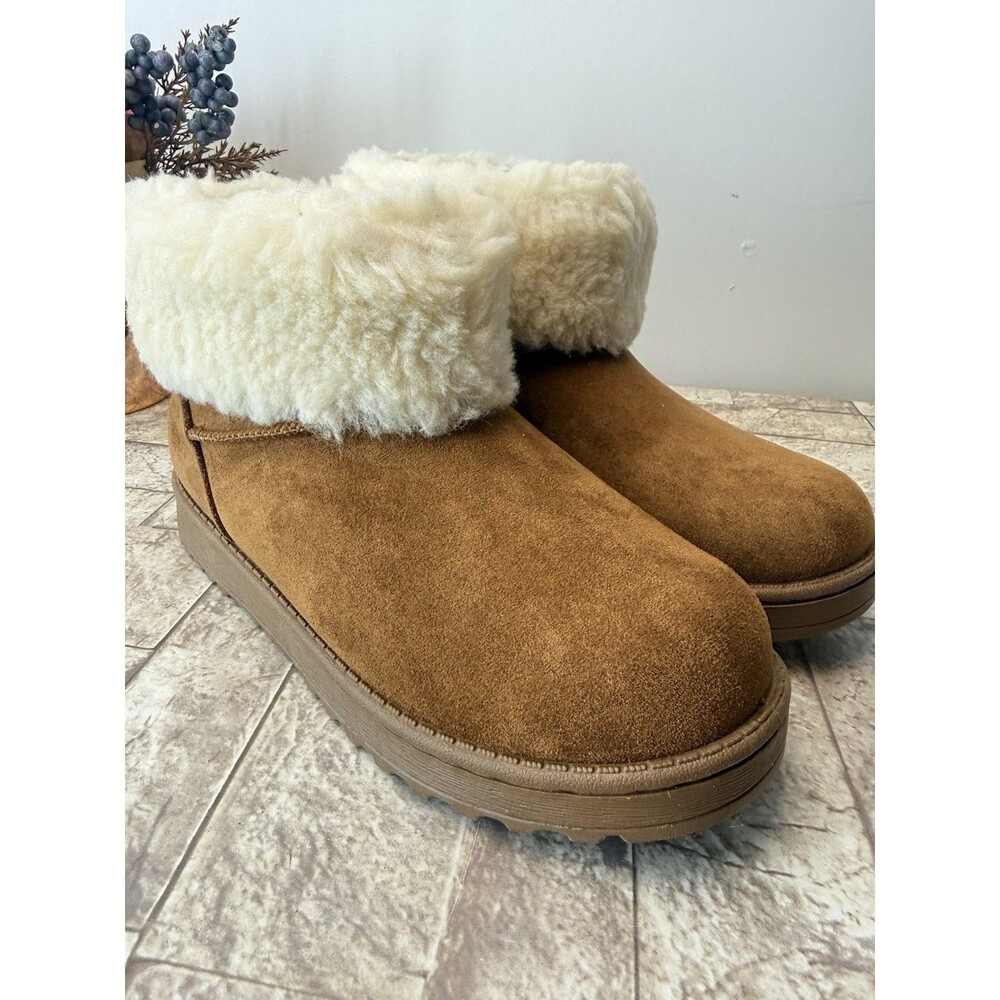 SO Faux Fur Cuff Ankle Boots Size 6 Chestnut color Brand New in Box Never worn - Picture 6 of 9